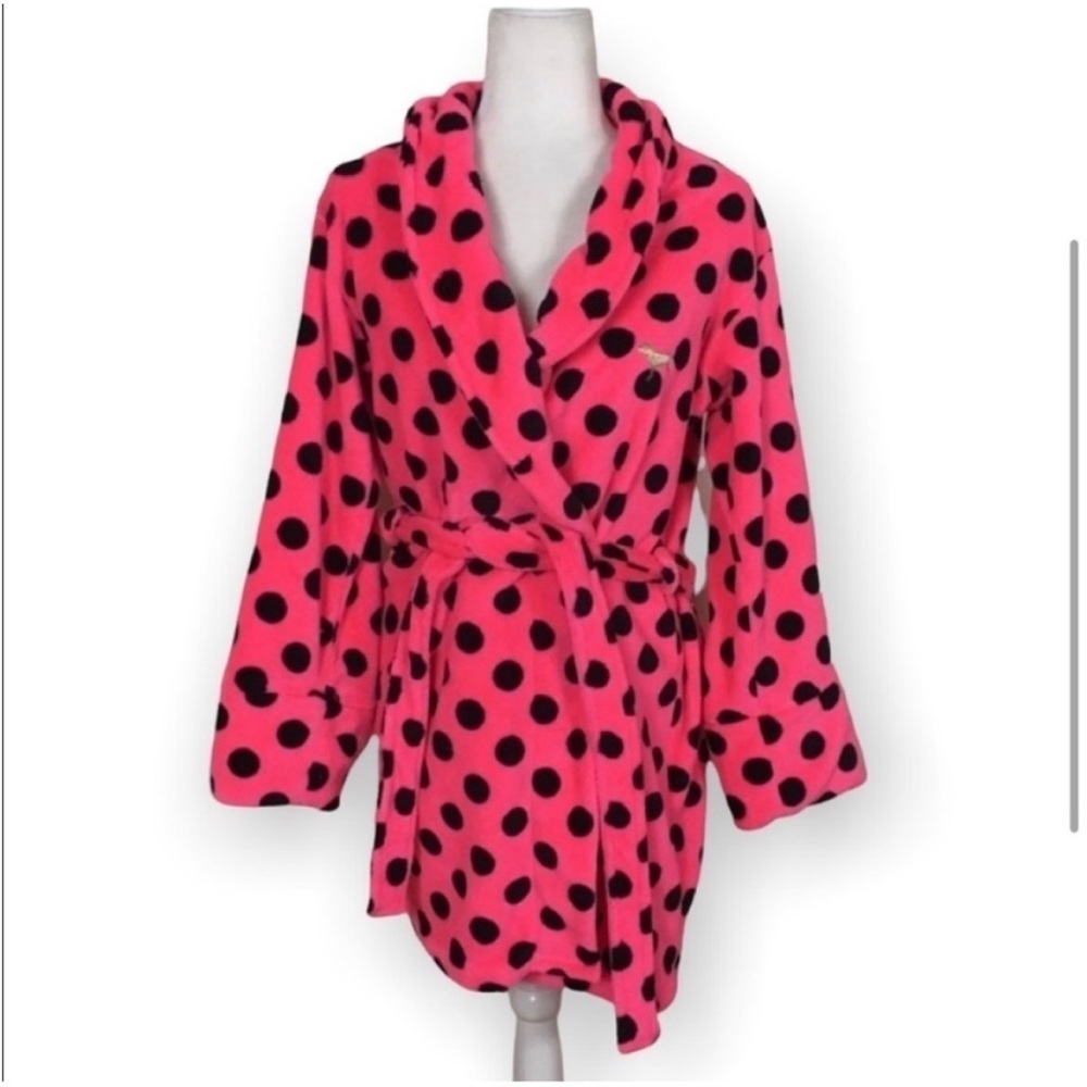 Victoria’s Secret Pink women’s polka dot hot pink plush robe size XS/S cozy warm